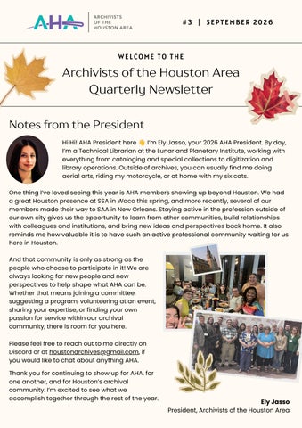 AHA! Quarterly Newsletter, September 2026