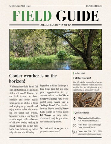 September Outdoor Education Newsletter