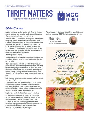 September 2026 Volunteer Newsletter St Catharines