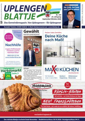 Uplengen Blattje Nr. 144, Ausgabe September/Oktober 2026