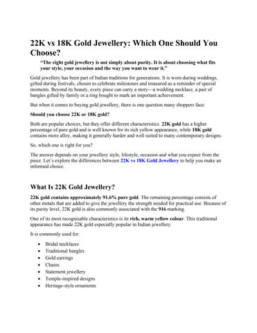 ChallaniJewels - 22K vs 18K Gold Jewellery Which One Should You Choose