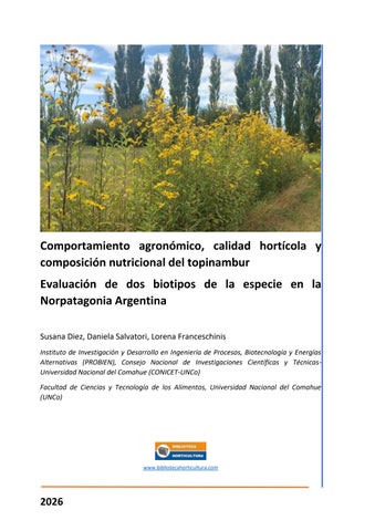 Comportamiento agronómico, calidad hortícola y composición nutricional del topinambur