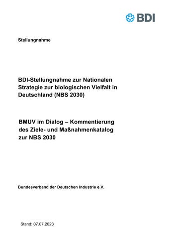 BDI-Stellungnahme zur Nationalen Strategie zur biologischen Vielfalt in Deutschland
