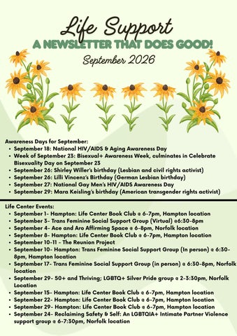 LIFE Support: September Volunteer Newsletter from LGBT Life Center