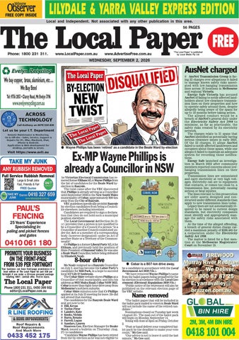 The Local Paper. Lilydale and Yarra Valley Express Edition. Wed., Sept. 2, 2026