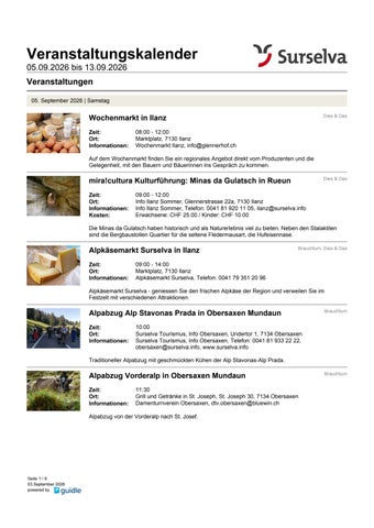 Agenda vom 05.09. bis 13.09.2026