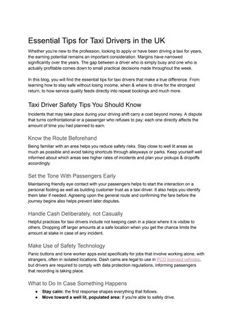 Tips for Taxi Drivers in the UK