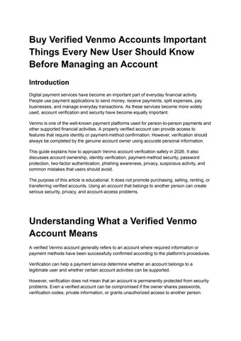 Buy Verified Venmo Accounts Important Things Every New User Should Know Before Managing an Account