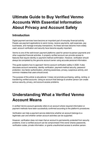 Ultimate Guide to Buy Verified Venmo Accounts With Essential Information About Privacy and Account S