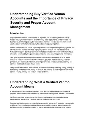 Understanding Buy Verified Venmo Accounts and the Importance of Privacy Security and Proper Account 