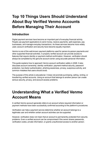 Top 10 Things Users Should Understand About Buy Verified Venmo Accounts Before Managing Their Accoun