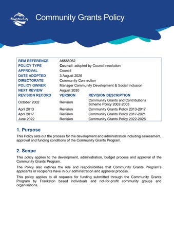 Final Community Grants Policy 2026-2030