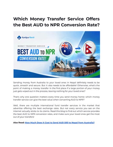 Which Money Transfer Service Offers the Best AUD to NPR Conversion Rate?