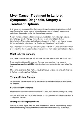 Liver Cancer Treatment in Lahore_ Symptoms, Diagnosis, Surgery & Treatment Options