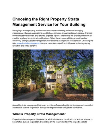 Choosing the Right Property Strata Management Service for Your Building