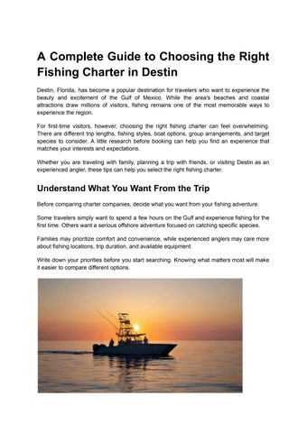 A Complete Guide to Choosing the Right Fishing Charter in Destin