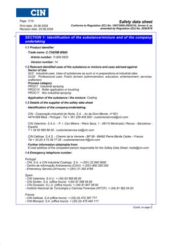 FDS - HOJA DE SEGURIDAD CIN - C-THERM W910 intumescente 1
