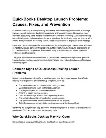 QuickBooks Desktop Launch Problems Causes, Fixes, and Prevention