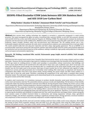ER309L-Filled Dissimilar GTAW Joints between AISI 304 Stainless Steel and AISI 1010 Low-Carbon Steel