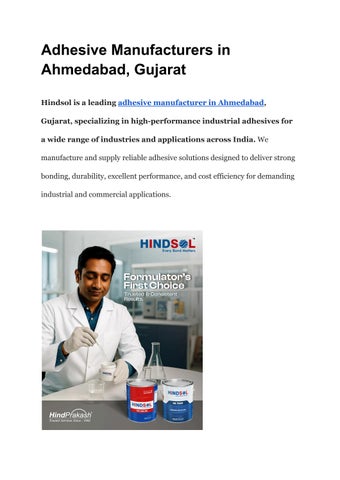 Adhesive Manufacturers in Ahmedabad, Gujarat By Hindsol