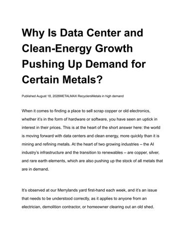 Why Is Data Center and Clean-Energy Growth Pushing Up Demand for Certain Metals