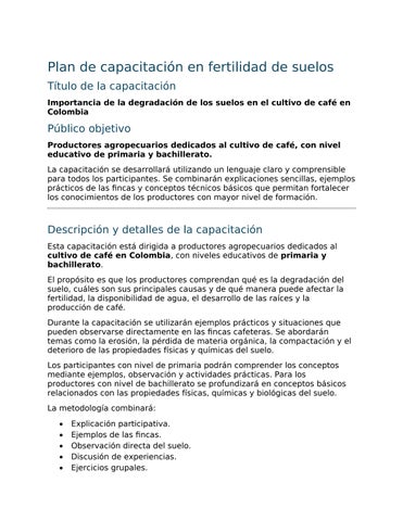Plan de capacitación sobre degradación de suelos en el cultivo de café