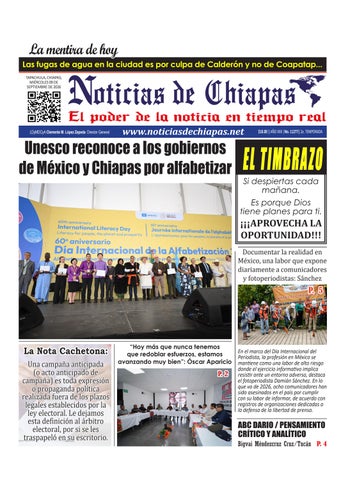 Periódico Noticias de Chiapas, Edición Virtual Miércoles 09 de Septiembre de 2026