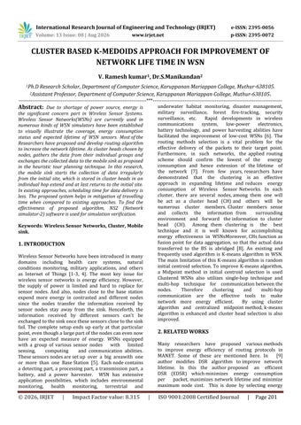 CLUSTER BASED K-MEDOIDS APPROACH FOR IMPROVEMENT OF NETWORK LIFE TIME IN WSN