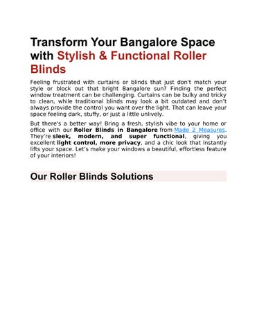 Roller Blinds in Bangalore | Stylish & Custom-Fit Blinds
