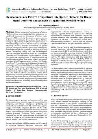 Development of a Passive RF Spectrum Intelligence Platform for Drone Signal Detection and Analysis u