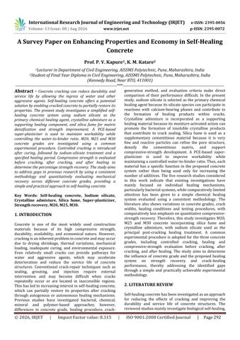 A Survey Paper on Enhancing Properties and Economy in Self-Healing Concrete