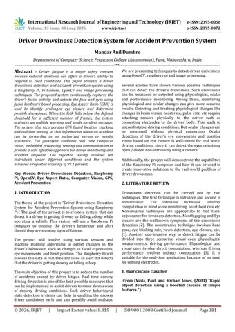 Driver Drowsiness Detection System for Accident Prevention System