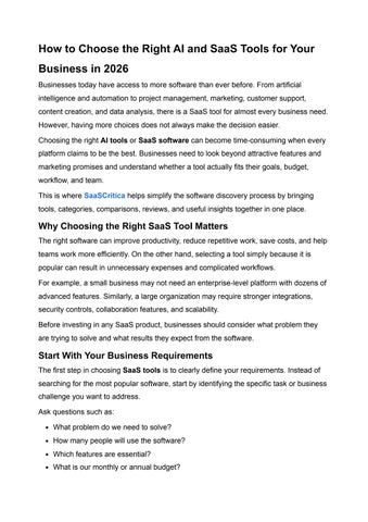 How to Choose the Right AI and SaaS Tools for Your Business in 2026