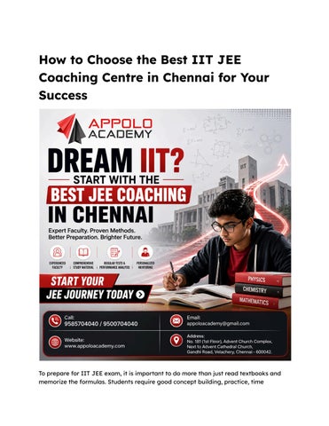 How to Choose the Best IIT JEE Coaching Centre in Chennai for Your Success