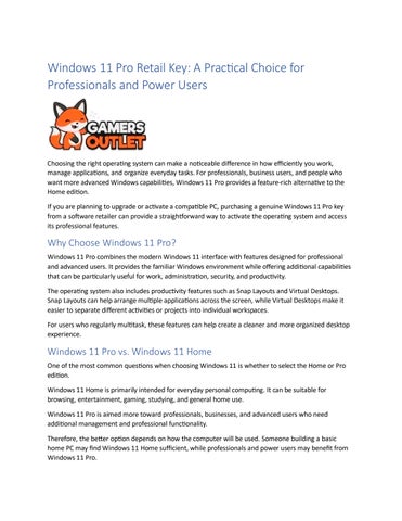 Windows 11 Pro Retail Key: A Practical Choice for Professionals and ...