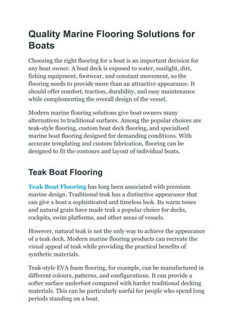 Quality Marine Flooring Solutions for Boats