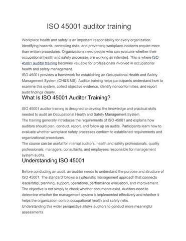 ISO 45001 auditor training