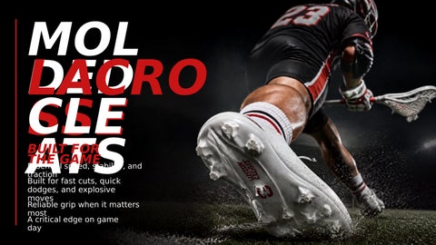 Molded lacrosse cleats feature permanently built-in molded studs for reliable traction.