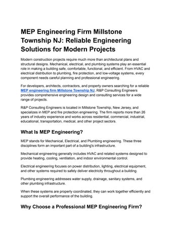 MEP engineering firm Millstone Township NJ