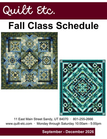 Quilt Etc. Class Schedule Fall 2026