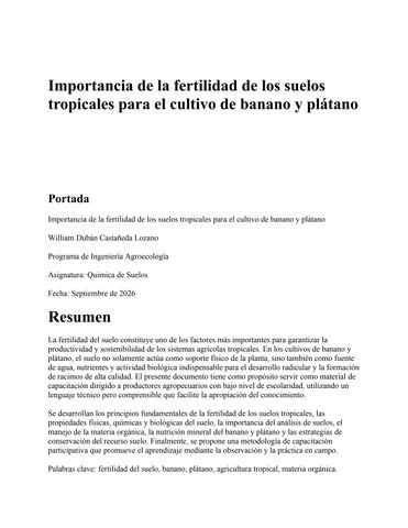Importancia de la fertilidad de los suelos tropicales para el cultivo de banano y plátano