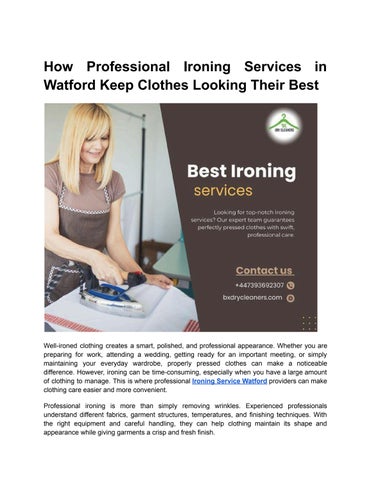 How Professional Ironing Services in Watford Keep Clothes Looking Their Best