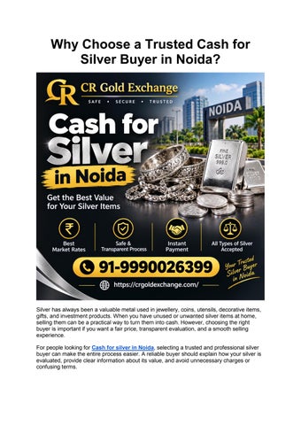 Why Choose a Trusted Cash for Silver Buyer in Noida
