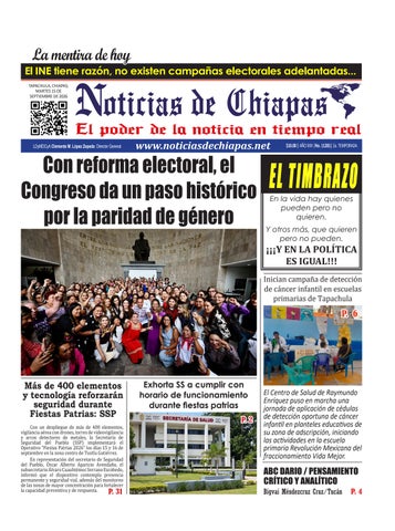 Periódico Noticias de Chiapas, Edición Virtual Martes 15 de Septiembre de 2026