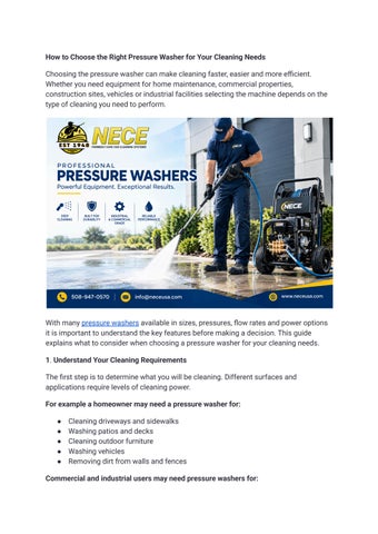 How to Choose the Right Pressure Washer for Your Cleaning Needs