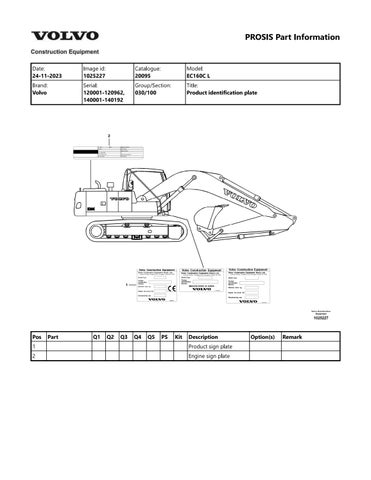  EC160 CL Excavator Pdf Parts manual
