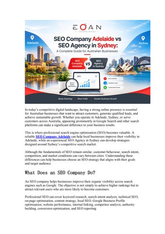 SEO Company Adelaide vs SEO Agency in Sydney A Complete Guide for Australian Businesses