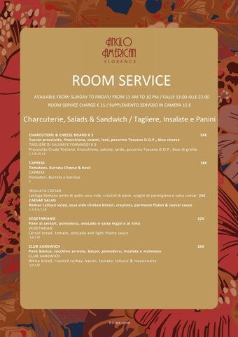 Anglo American Florence_In Room Dining Menu