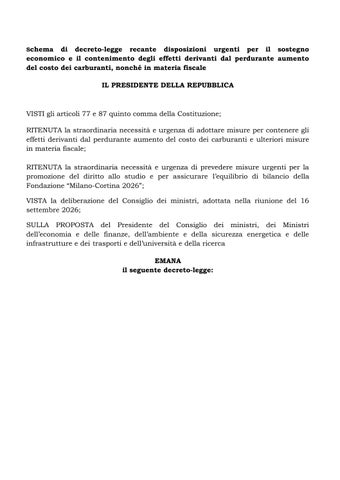 DL sostengo economico e misure in materia di carburante (1)