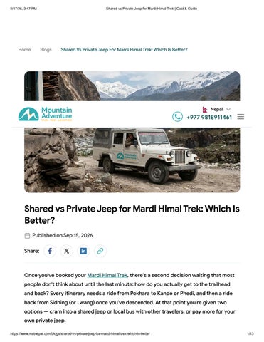 Shared vs Private Jeep for Mardi Himal Trek _ Cost & Guide